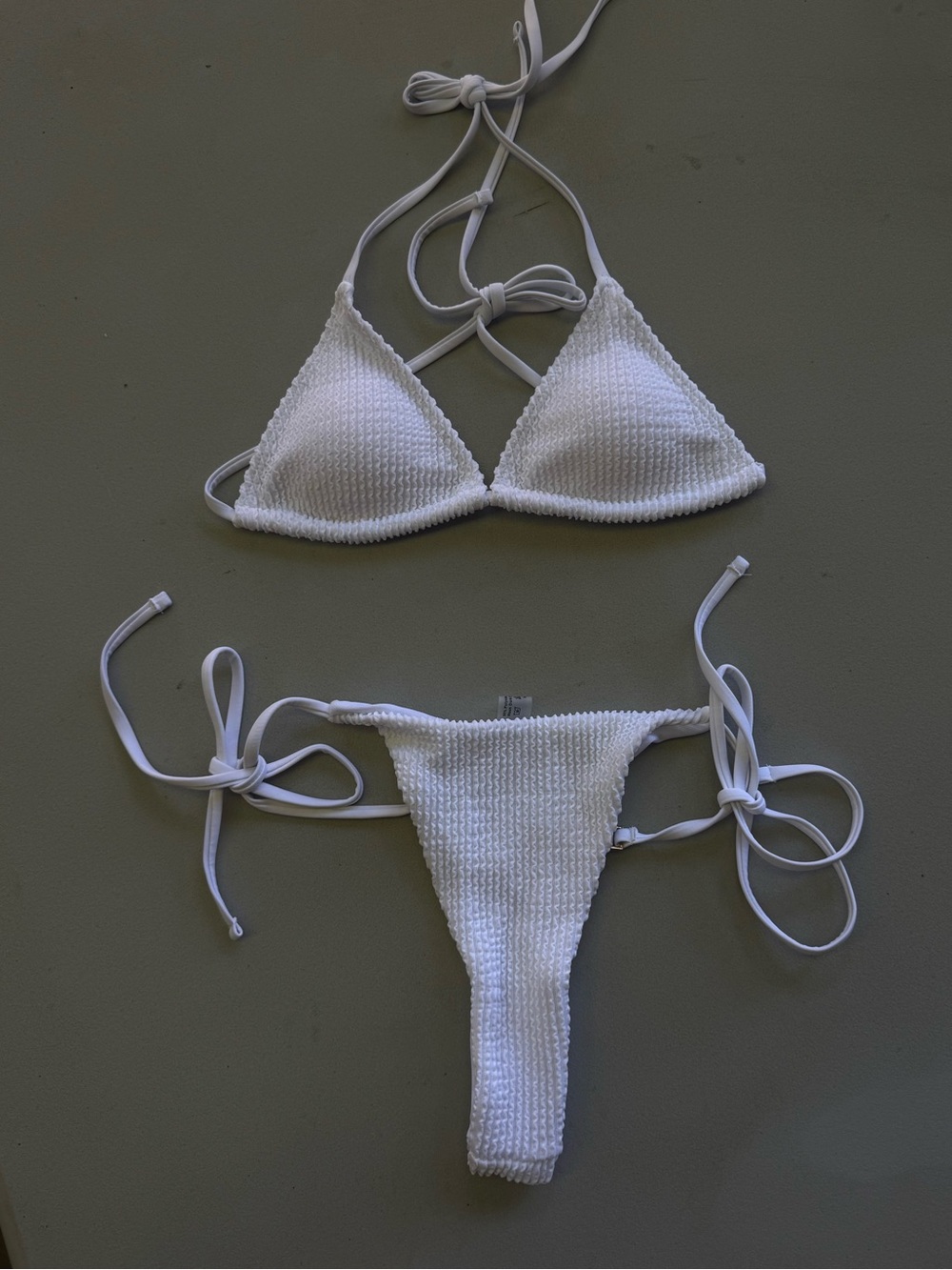 White Textured String Bikini Set